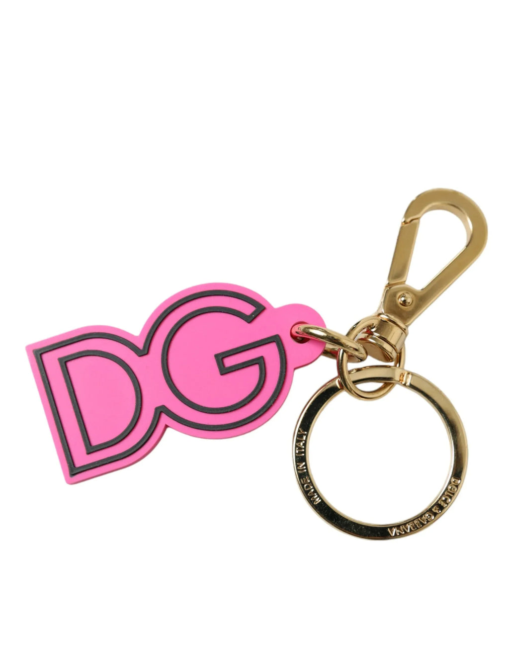 Dolce & Gabbana Pink Rubber Gold Tone Metal DG Logo Keyring Keychain - Zeiniez
