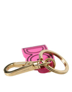 Dolce & Gabbana Pink Rubber Gold Tone Metal DG Logo Keyring Keychain - Zeiniez