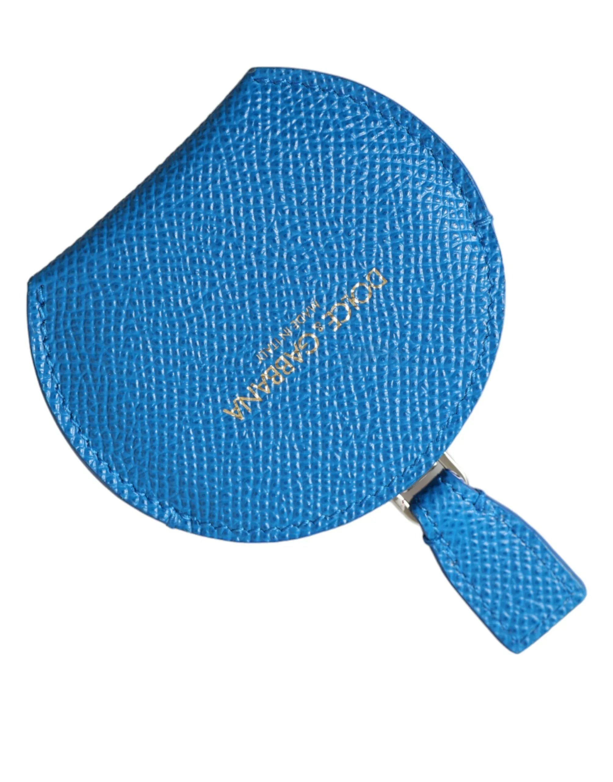 Dolce & Gabbana Blue Calfskin Leather Round Logo Hand Mirror Holder - Zeiniez