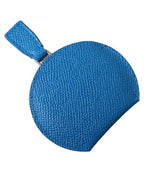 Dolce & Gabbana Blue Calfskin Leather Round Logo Hand Mirror Holder - Zeiniez
