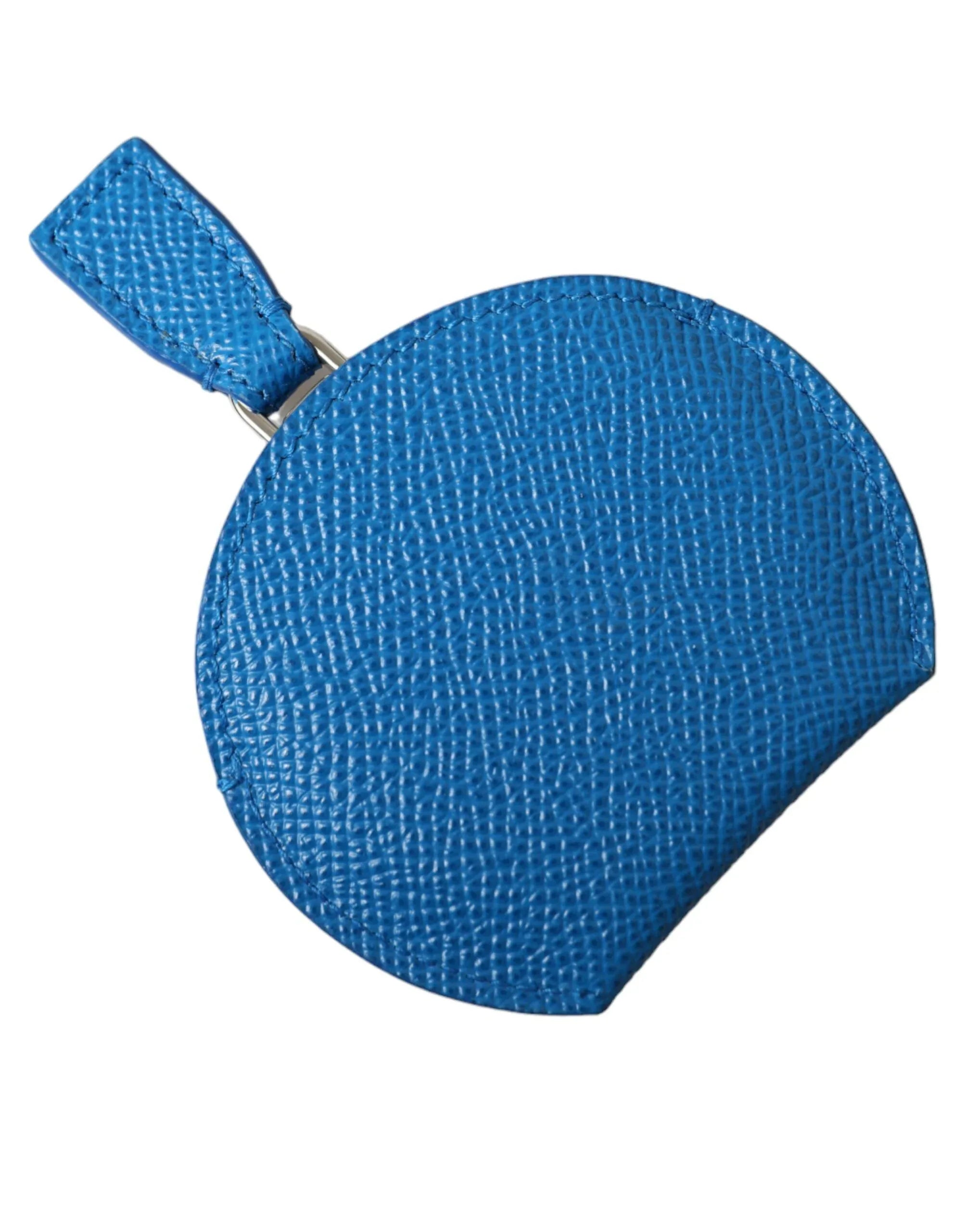 Dolce & Gabbana Blue Calfskin Leather Round Logo Hand Mirror Holder - Zeiniez