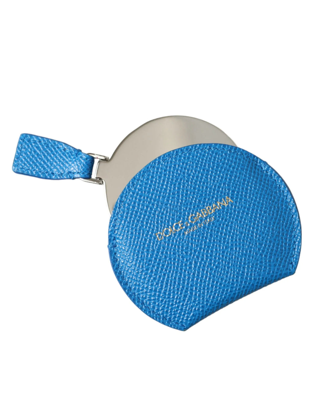 Dolce & Gabbana Blue Calfskin Leather Round Logo Hand Mirror Holder - Zeiniez
