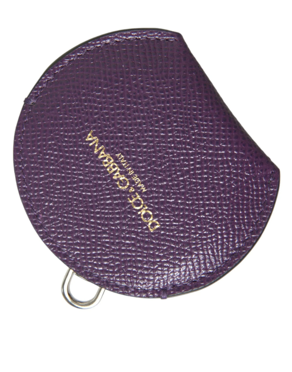 Dolce & Gabbana Purple Calfskin Leather Round Logo Hand Mirror Holder - Zeiniez