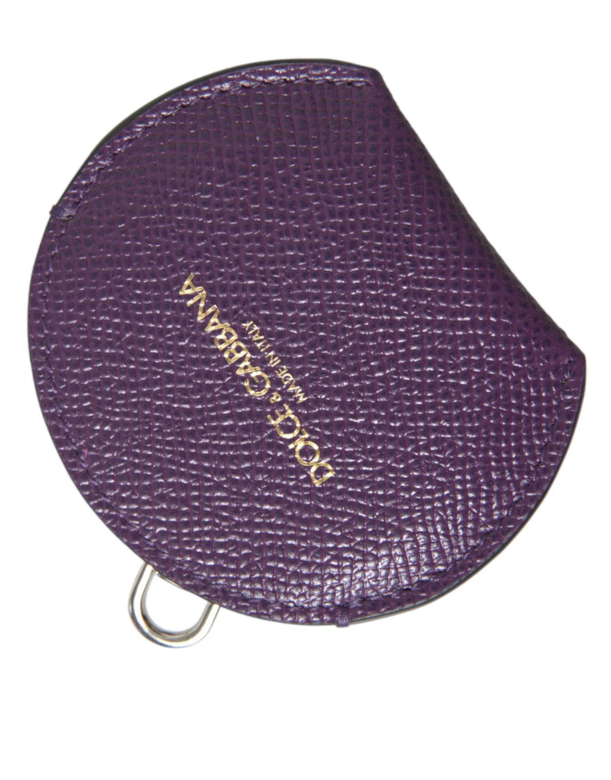 Dolce & Gabbana Purple Calfskin Leather Round Logo Hand Mirror Holder - Zeiniez