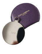 Dolce & Gabbana Purple Calfskin Leather Round Logo Hand Mirror Holder - Zeiniez