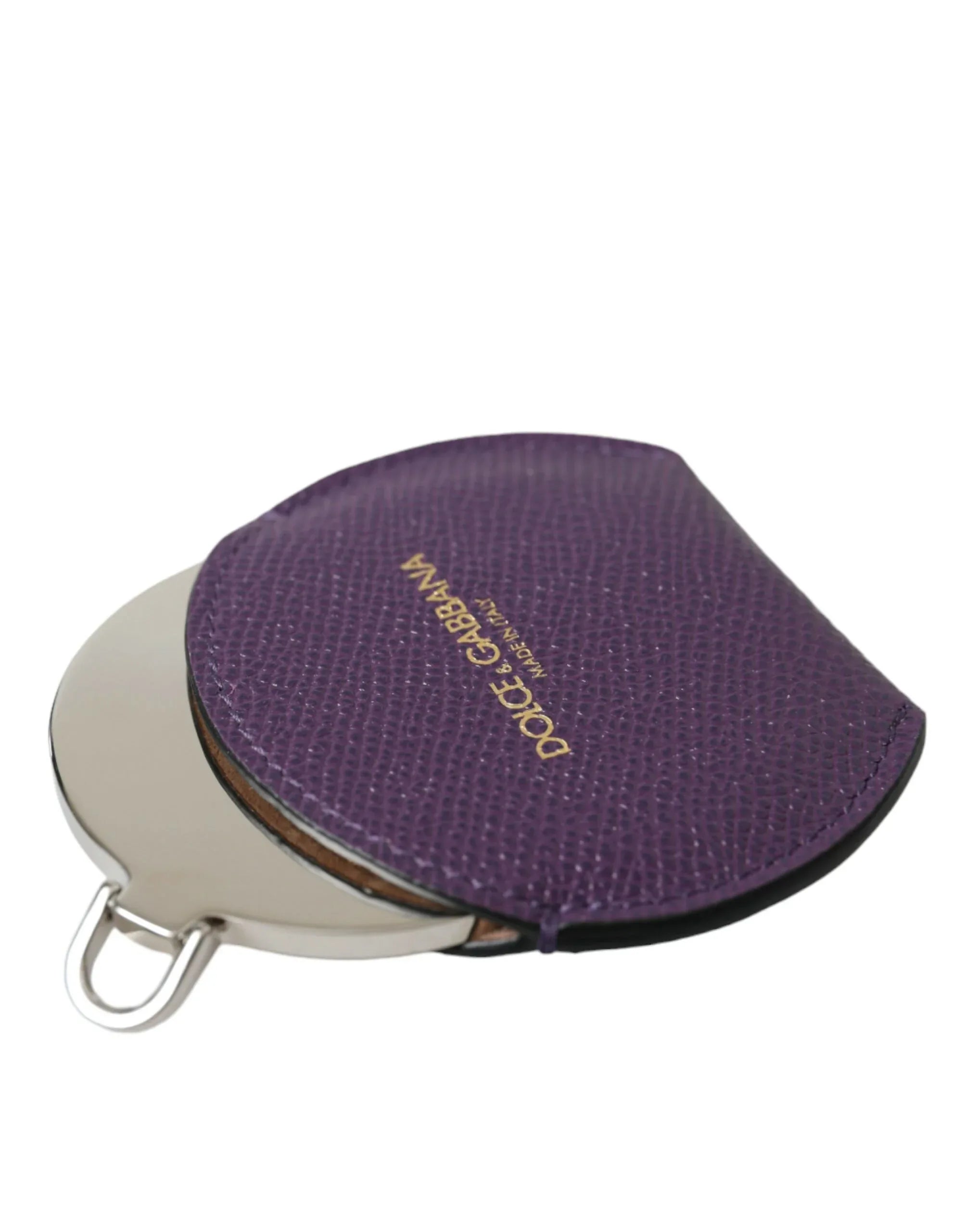 Dolce & Gabbana Purple Calfskin Leather Round Logo Hand Mirror Holder - Zeiniez
