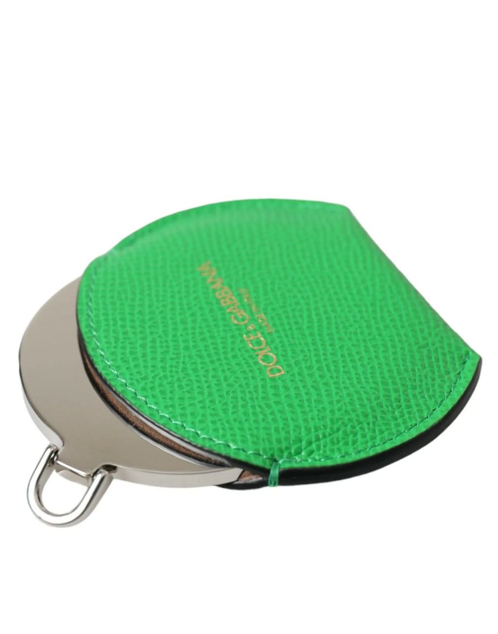 Dolce & Gabbana Green Calfskin Leather Round Logo Hand Mirror Holder - Zeiniez