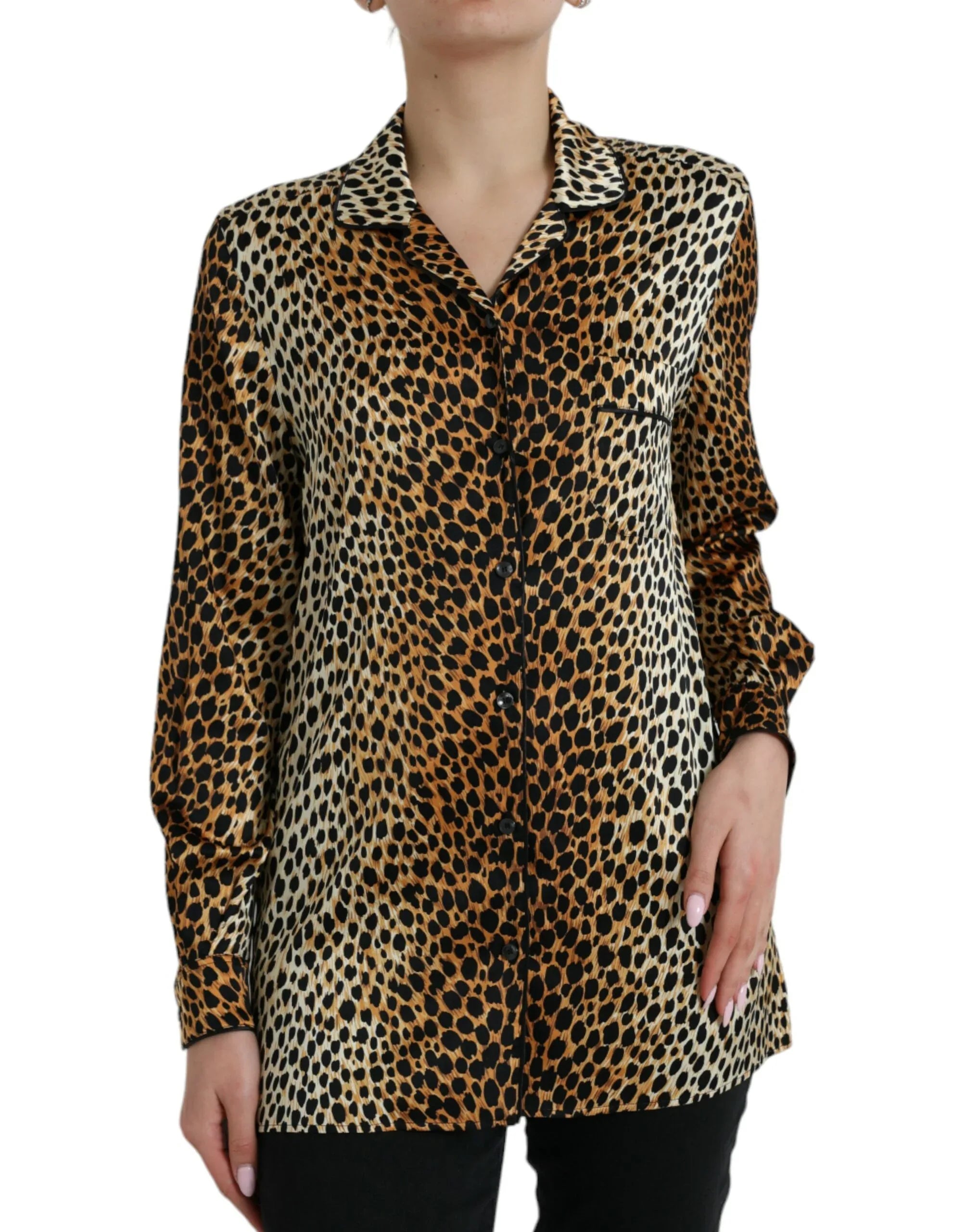 Dolce & Gabbana Brown Leopard Print Long Sleeves Blouse Top - Zeiniez