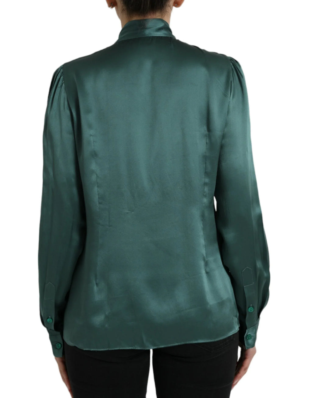 Dolce & Gabbana Dark Green Silk Ascot Collar Blouse Top - Zeiniez