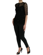 Dolce & Gabbana Black Floral Lace Short Sleeves Blouse Top - Zeiniez