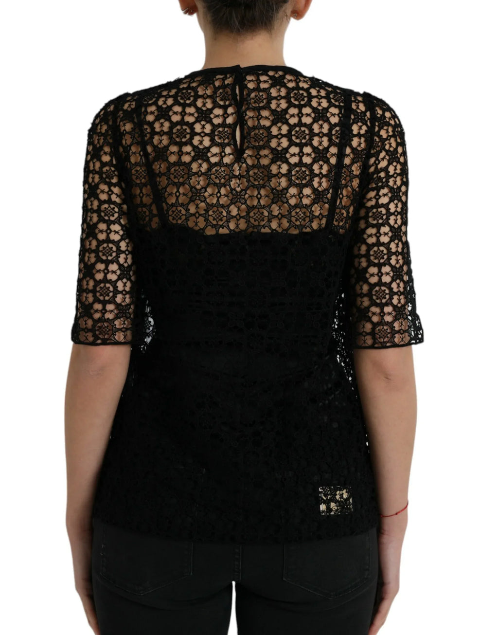 Dolce & Gabbana Black Floral Lace Short Sleeves Blouse Top - Zeiniez