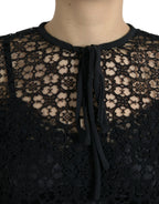 Dolce & Gabbana Black Floral Lace Short Sleeves Blouse Top - Zeiniez