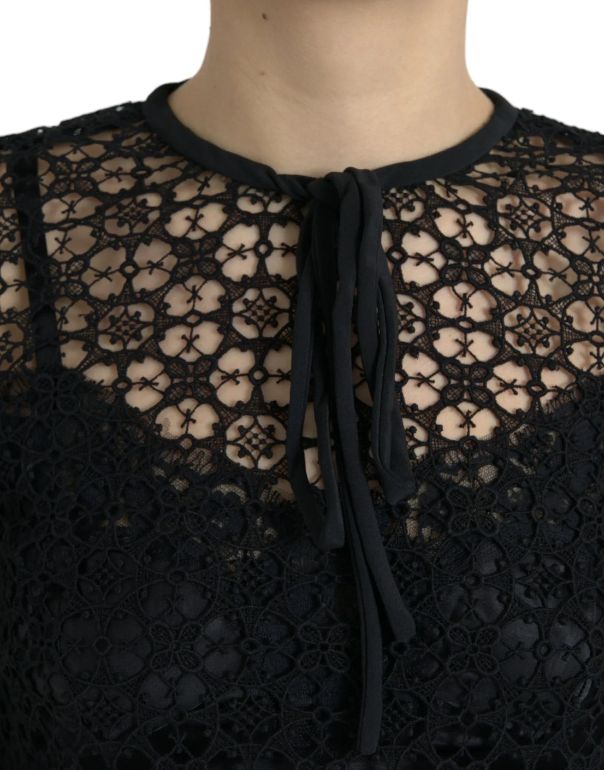 Dolce & Gabbana Black Floral Lace Short Sleeves Blouse Top - Zeiniez