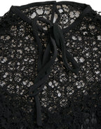 Dolce & Gabbana Black Floral Lace Short Sleeves Blouse Top - Zeiniez