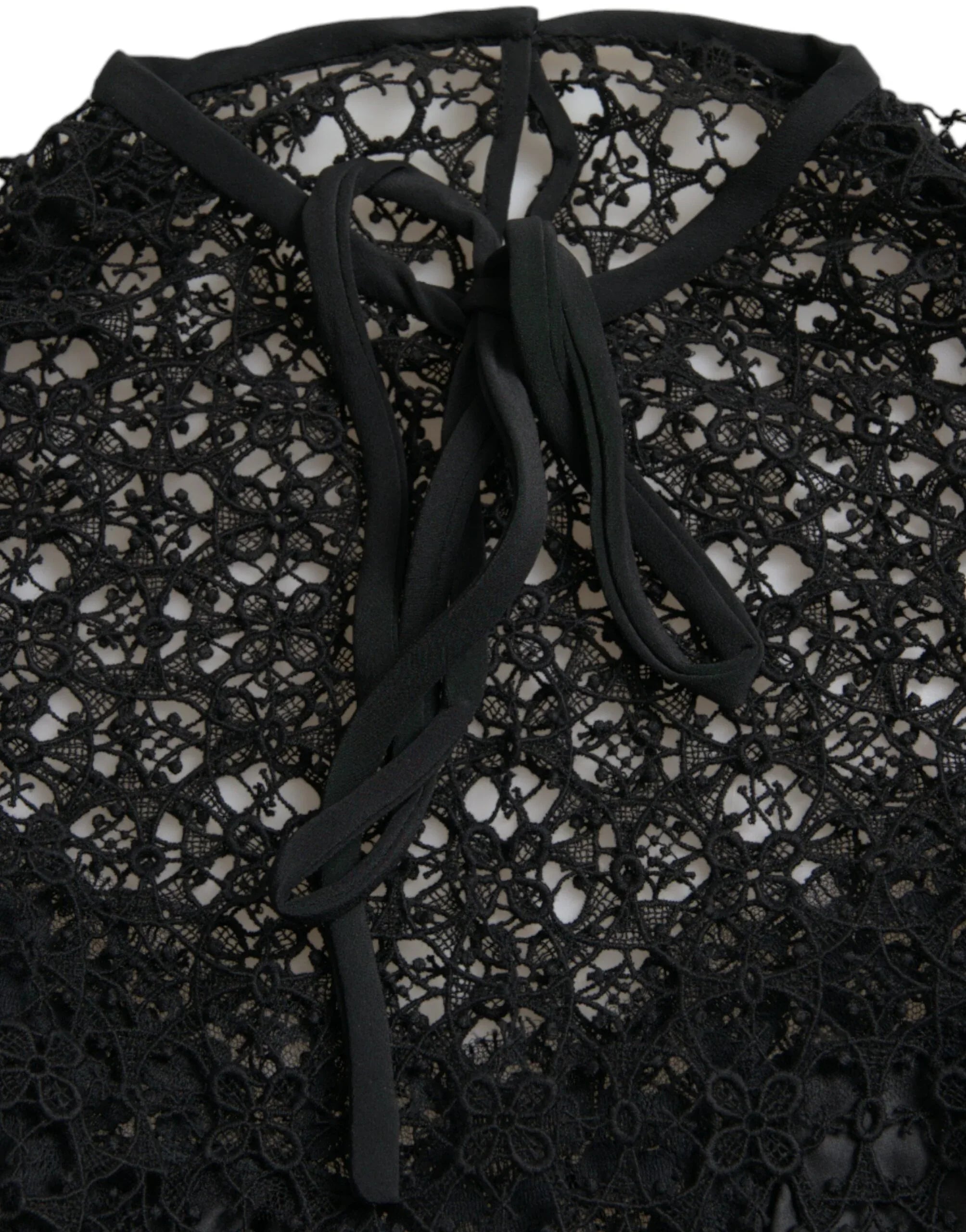 Dolce & Gabbana Black Floral Lace Short Sleeves Blouse Top - Zeiniez
