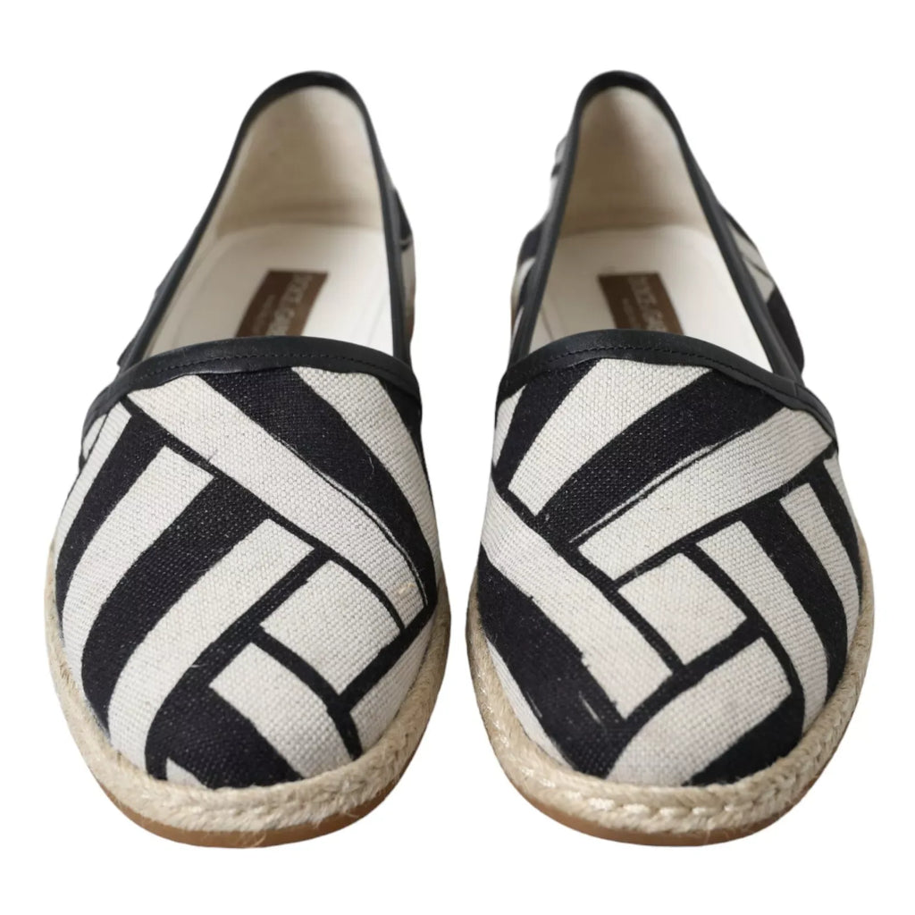 Dolce & Gabbana Black White Stripes Slip On Espadrille Shoes - Zeiniez