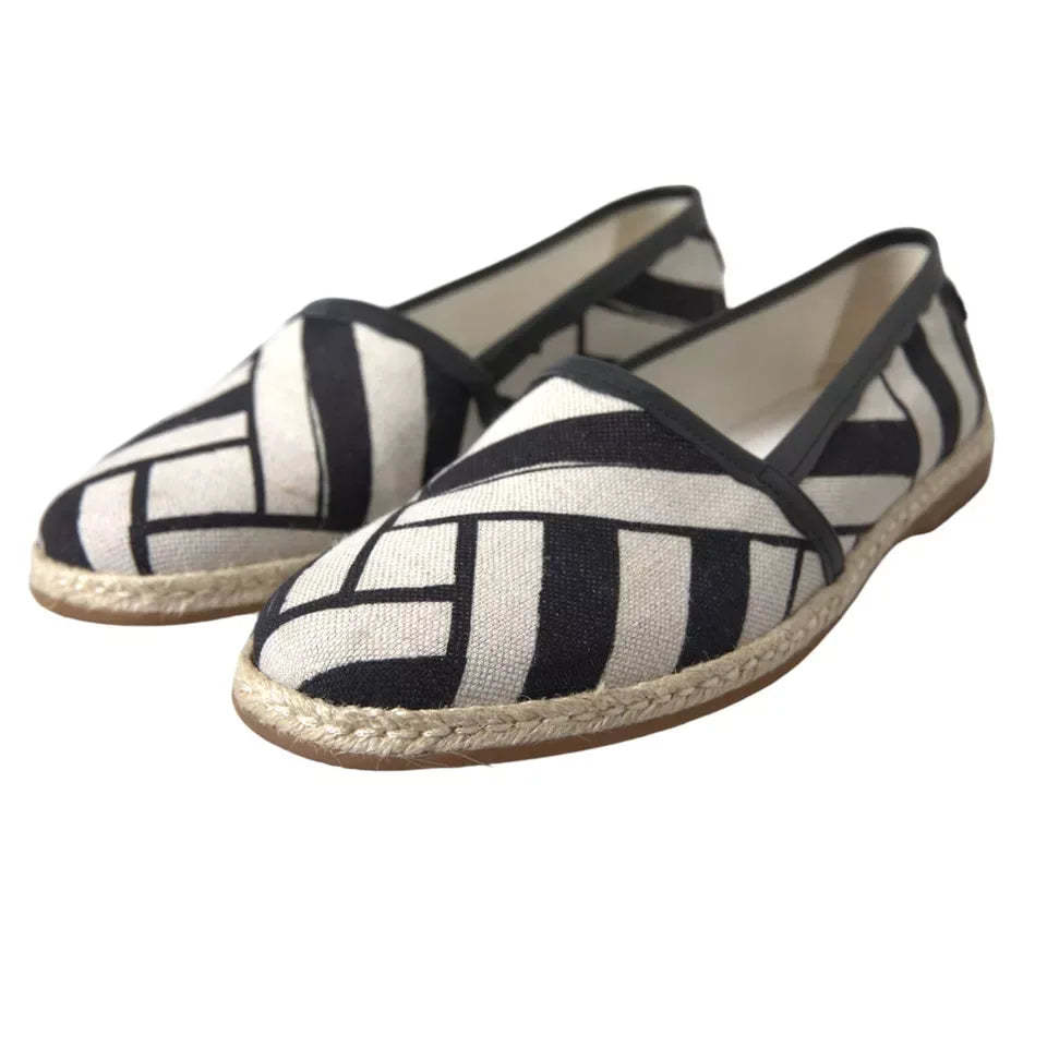Dolce & Gabbana Black White Stripes Slip On Espadrille Shoes - Zeiniez