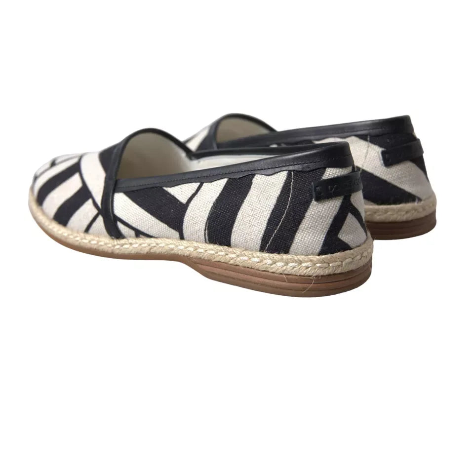 Dolce & Gabbana Black White Stripes Slip On Espadrille Shoes - Zeiniez