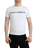 Dolce & Gabbana White Logo Print Cotton Crew Neck T-shirt - Zeiniez