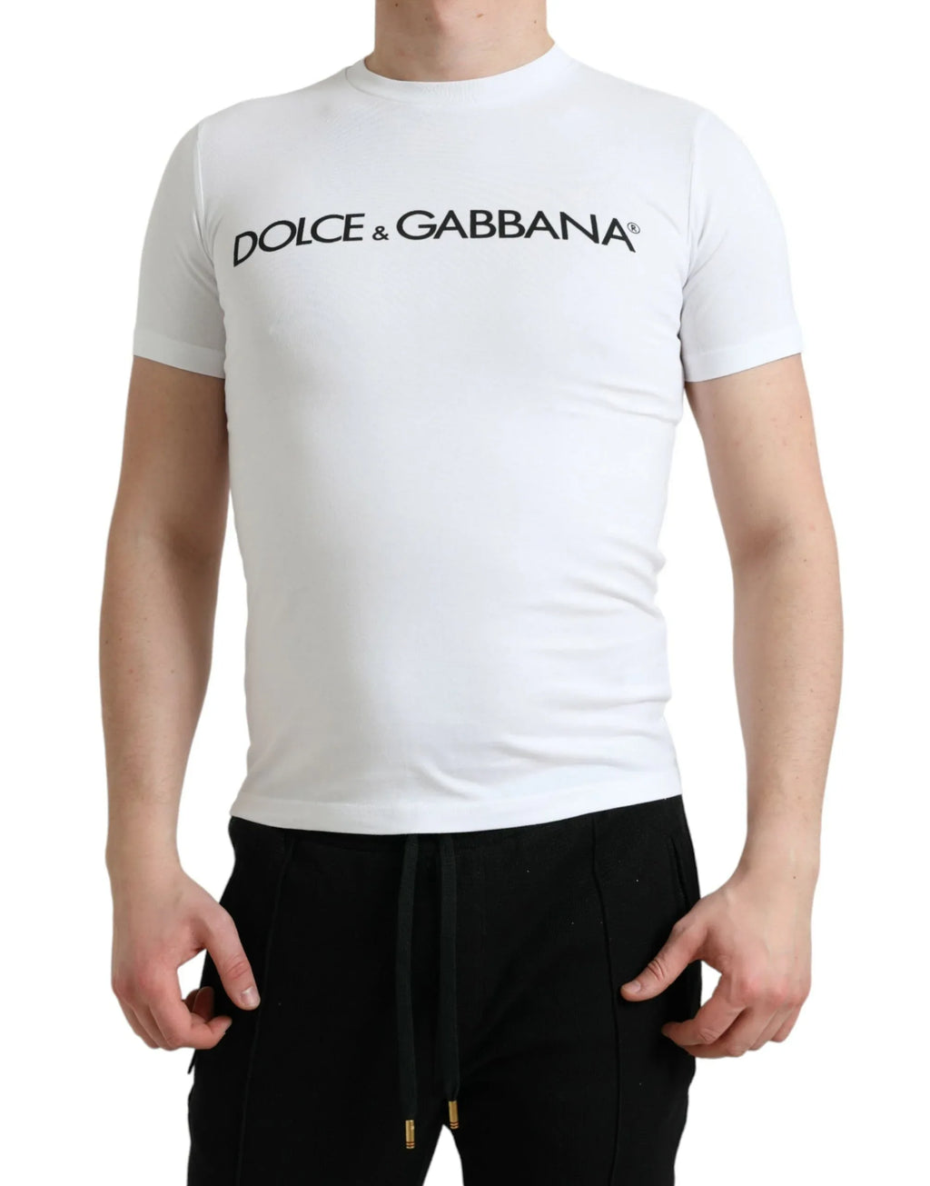 Dolce & Gabbana White Logo Print Cotton Crew Neck T-shirt - Zeiniez