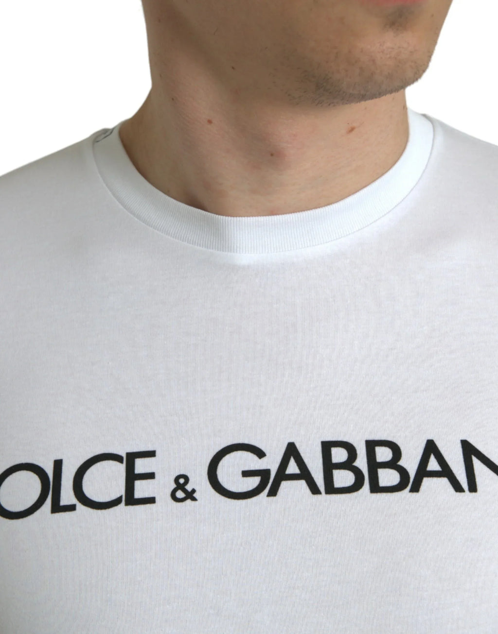 Dolce & Gabbana White Logo Print Cotton Crew Neck T-shirt - Zeiniez
