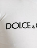 Dolce & Gabbana White Logo Print Cotton Crew Neck T-shirt - Zeiniez