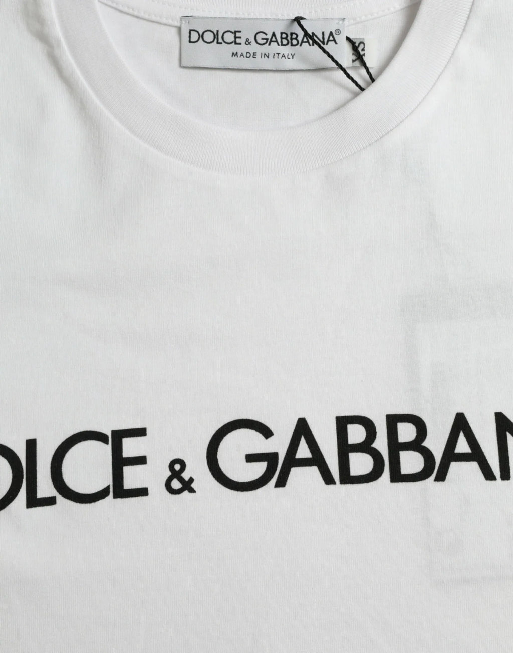 Dolce & Gabbana White Logo Print Cotton Crew Neck T-shirt - Zeiniez