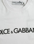 Dolce & Gabbana White Logo Print Cotton Crew Neck T-shirt - Zeiniez