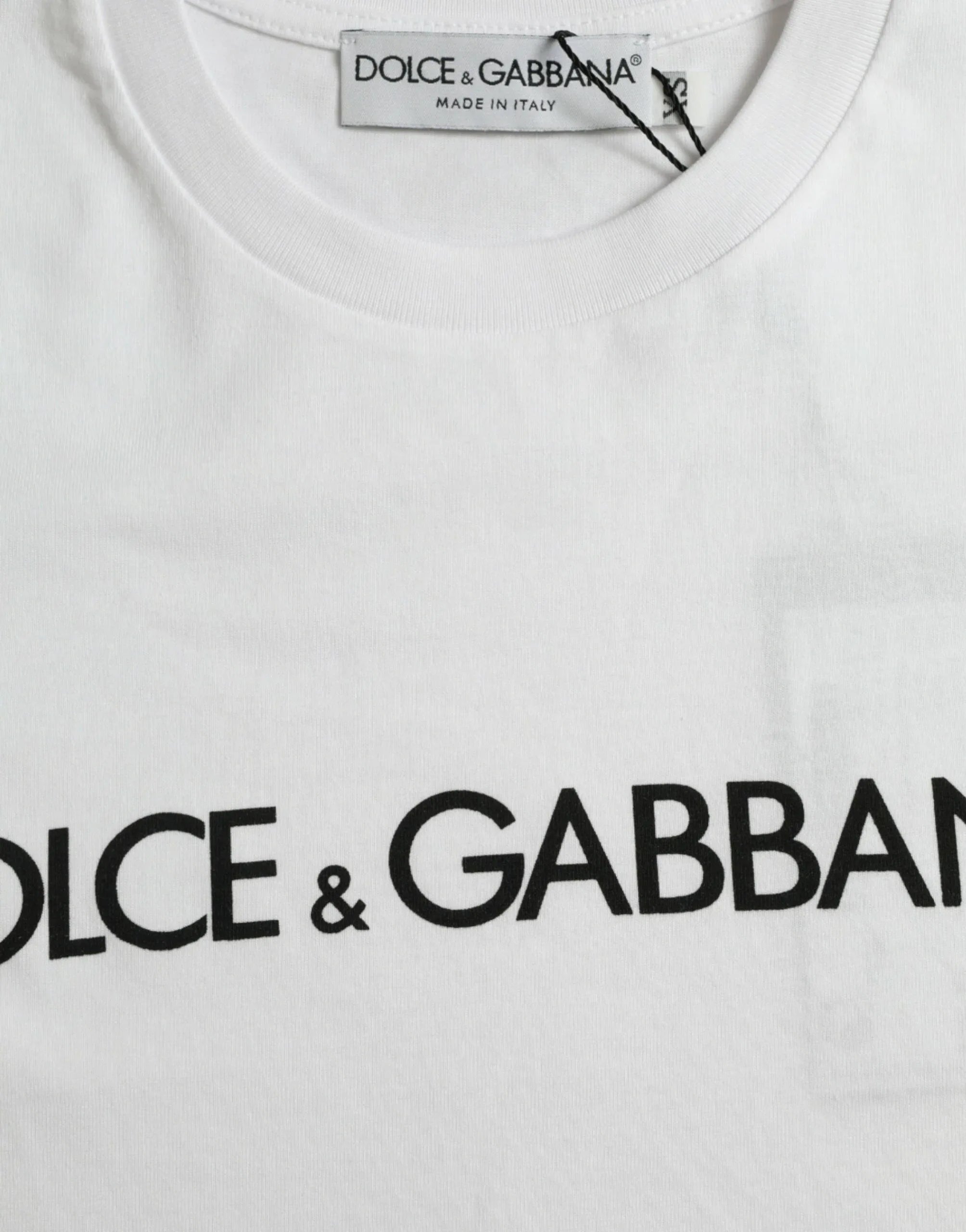 Dolce & Gabbana White Logo Print Cotton Crew Neck T-shirt - Zeiniez