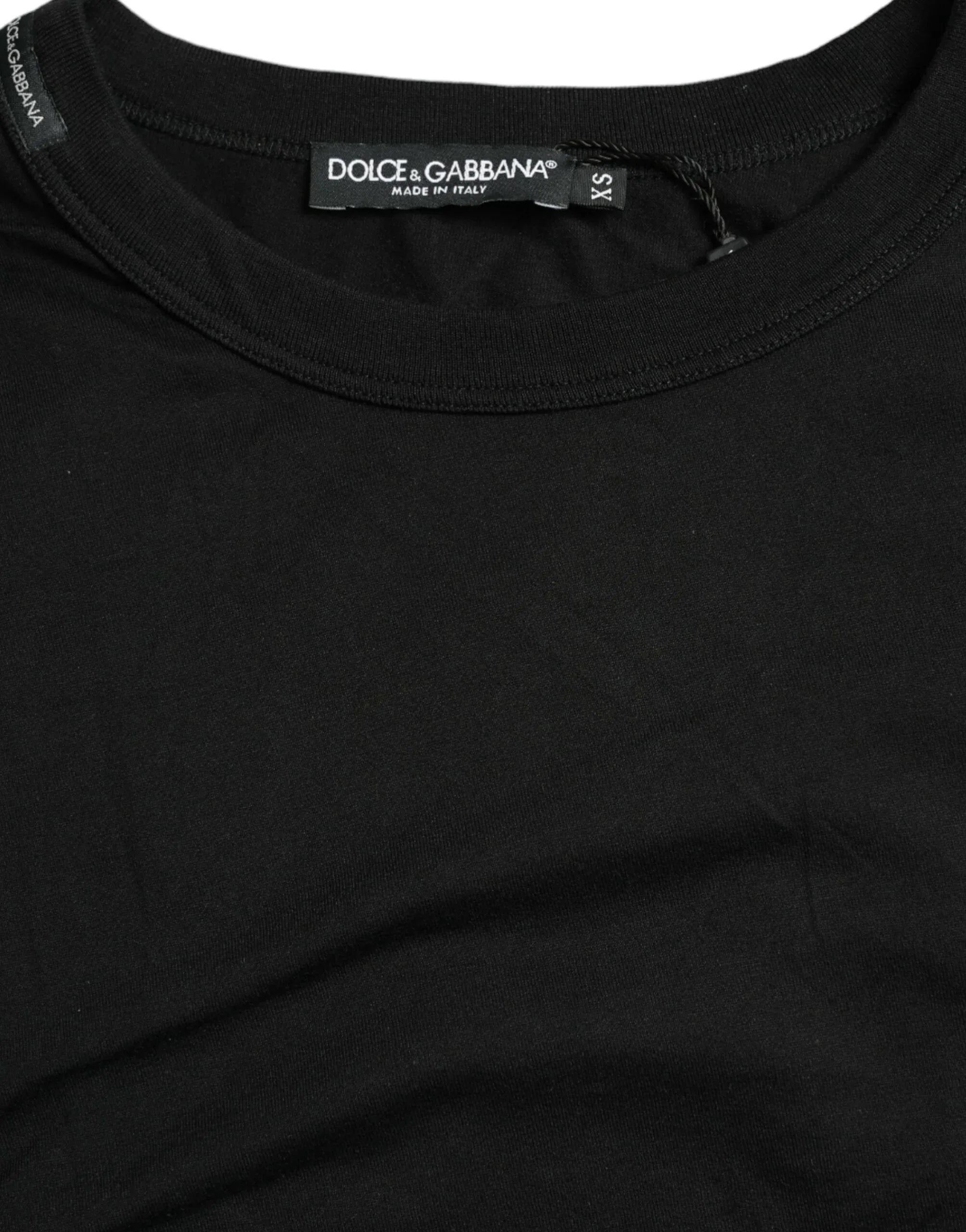 Dolce & Gabbana Black Logo Embossed Crew Neck Short Sleeves T-shirt - Zeiniez