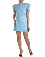 Dolce & Gabbana Light Blue Floral Jacquard Puff Sleeve Mini Dress - Zeiniez
