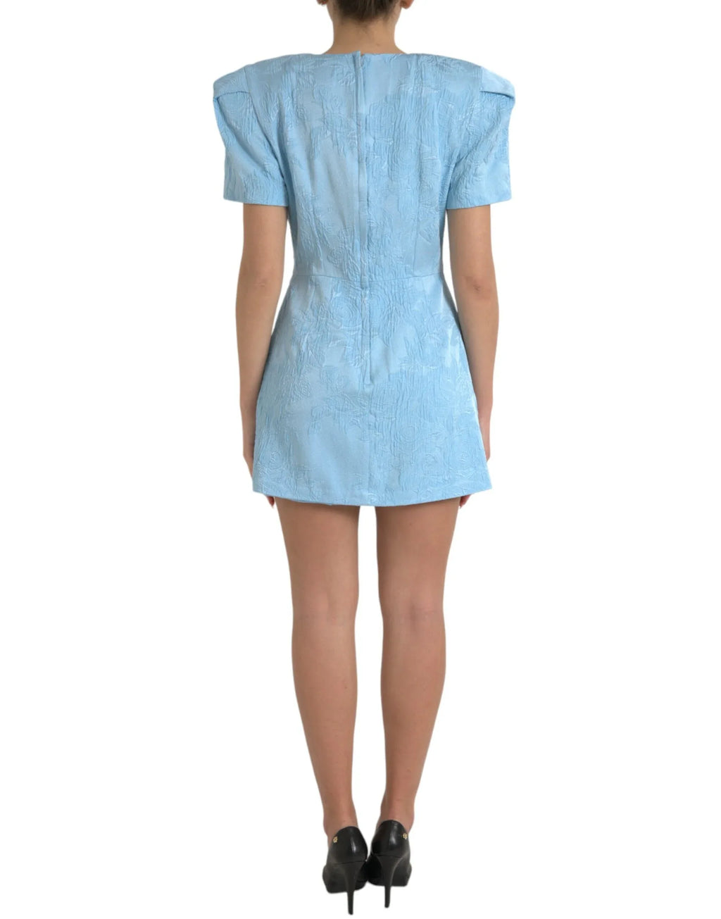 Dolce & Gabbana Light Blue Floral Jacquard Puff Sleeve Mini Dress - Zeiniez