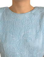 Dolce & Gabbana Light Blue Floral Jacquard Puff Sleeve Mini Dress - Zeiniez