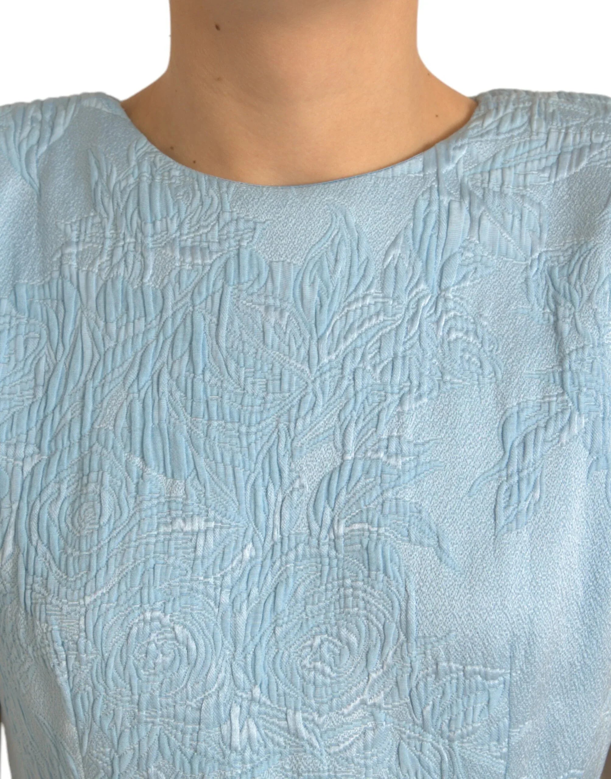 Dolce & Gabbana Light Blue Floral Jacquard Puff Sleeve Mini Dress - Zeiniez