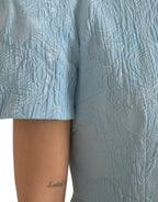 Dolce & Gabbana Light Blue Floral Jacquard Puff Sleeve Mini Dress - Zeiniez