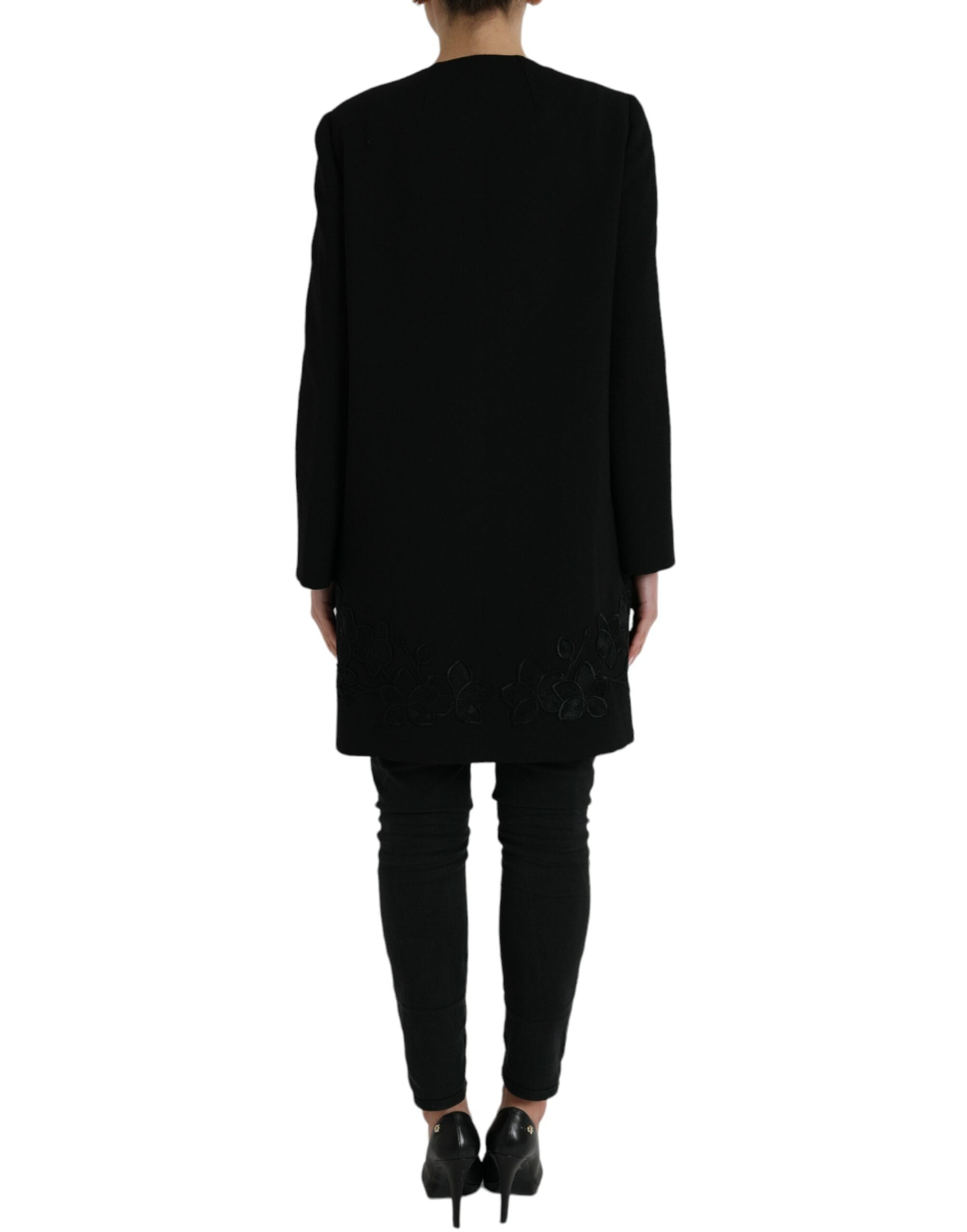 Dolce & Gabbana Black Floral Wool Button Embellished Jacket - Zeiniez