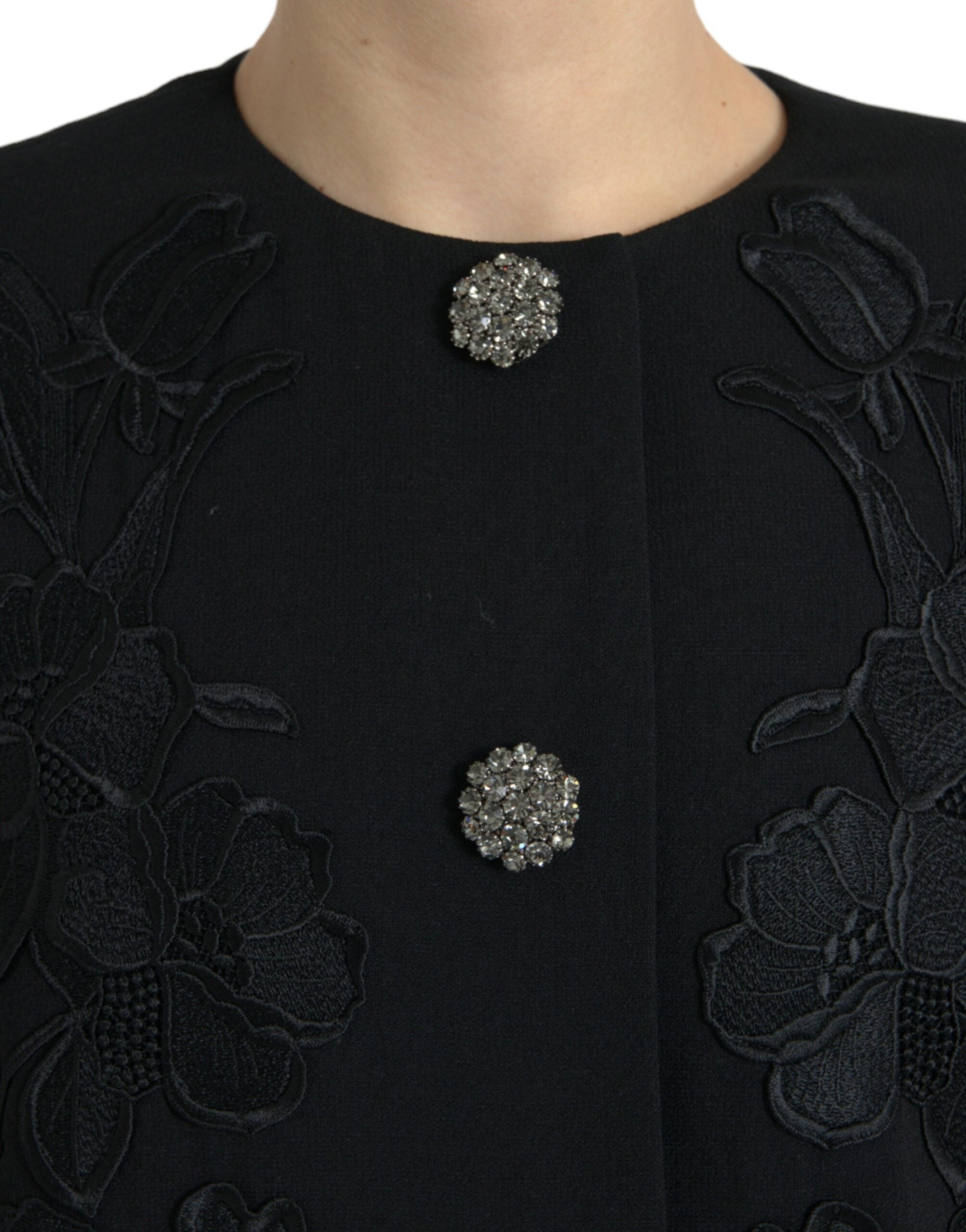 Dolce & Gabbana Black Floral Wool Button Embellished Jacket - Zeiniez