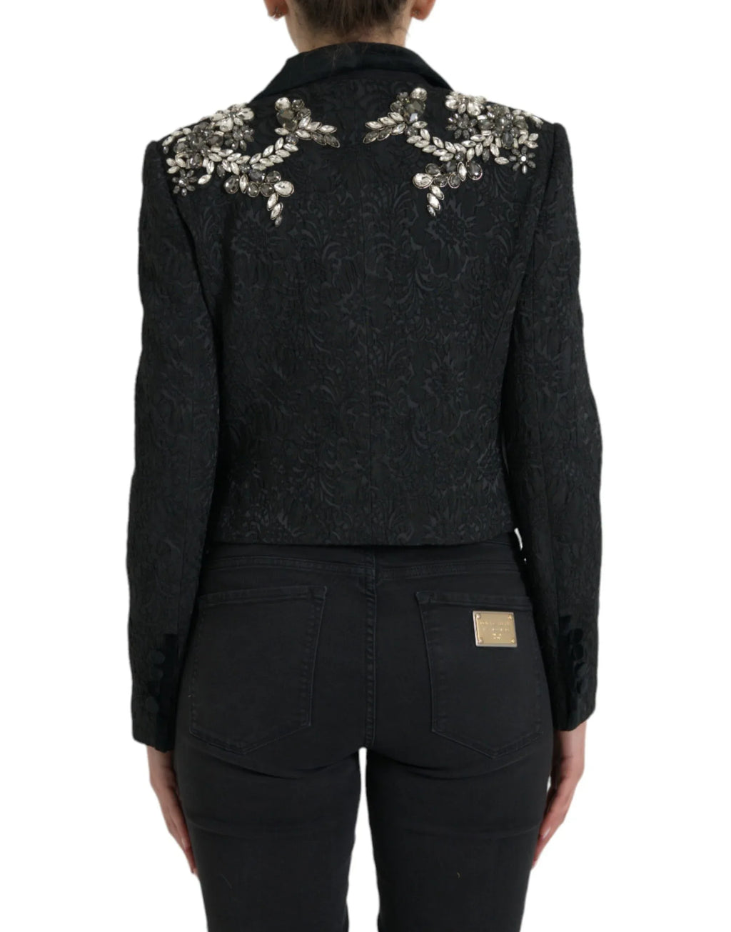 Dolce & Gabbana Black Crystal Embellished Overcoat Jacket - Zeiniez