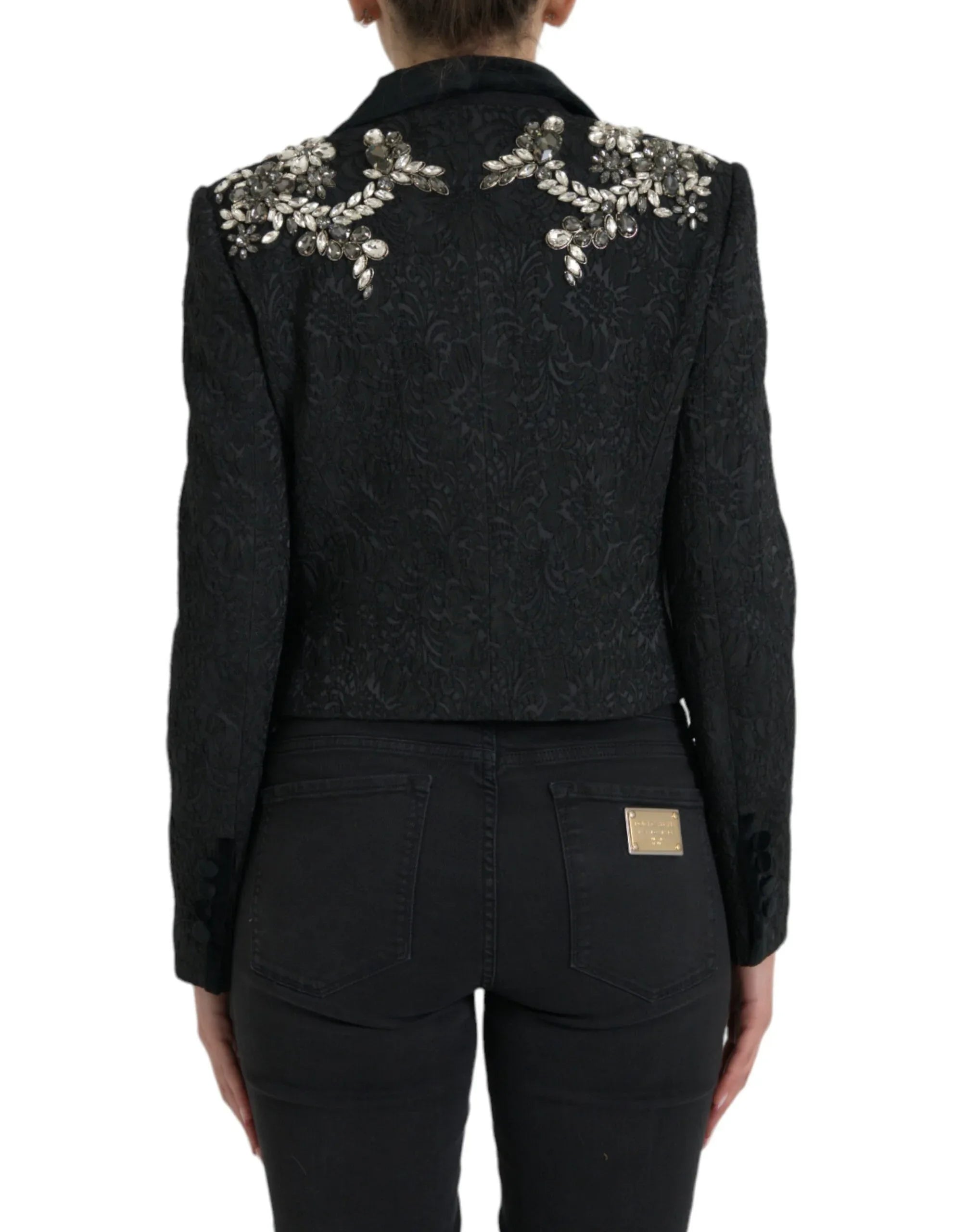 Dolce & Gabbana Black Crystal Embellished Overcoat Jacket - Zeiniez
