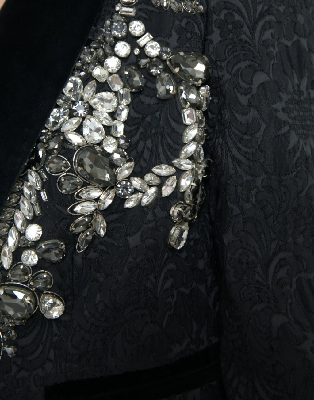 Dolce & Gabbana Black Crystal Embellished Overcoat Jacket - Zeiniez