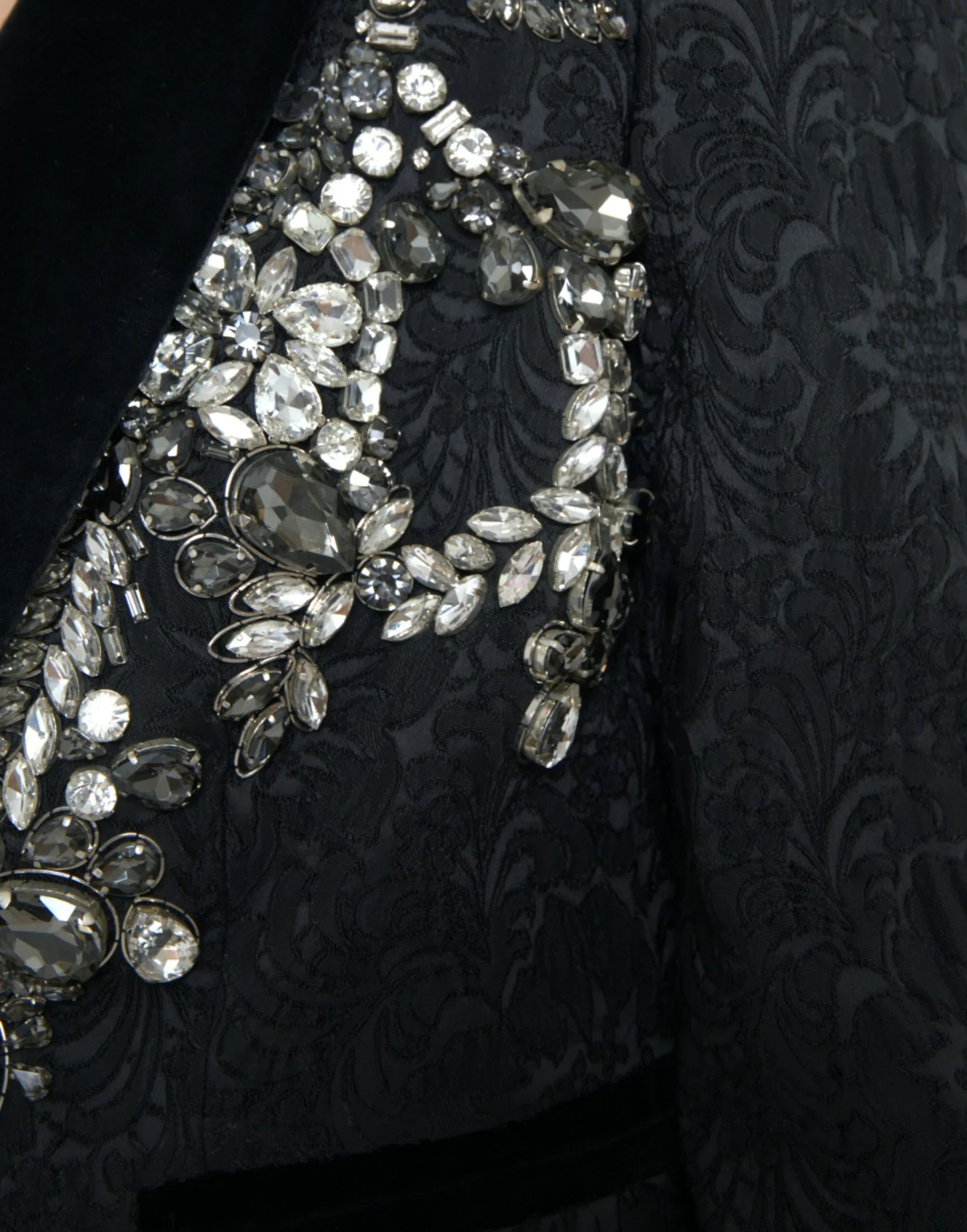 Dolce & Gabbana Black Crystal Embellished Overcoat Jacket - Zeiniez