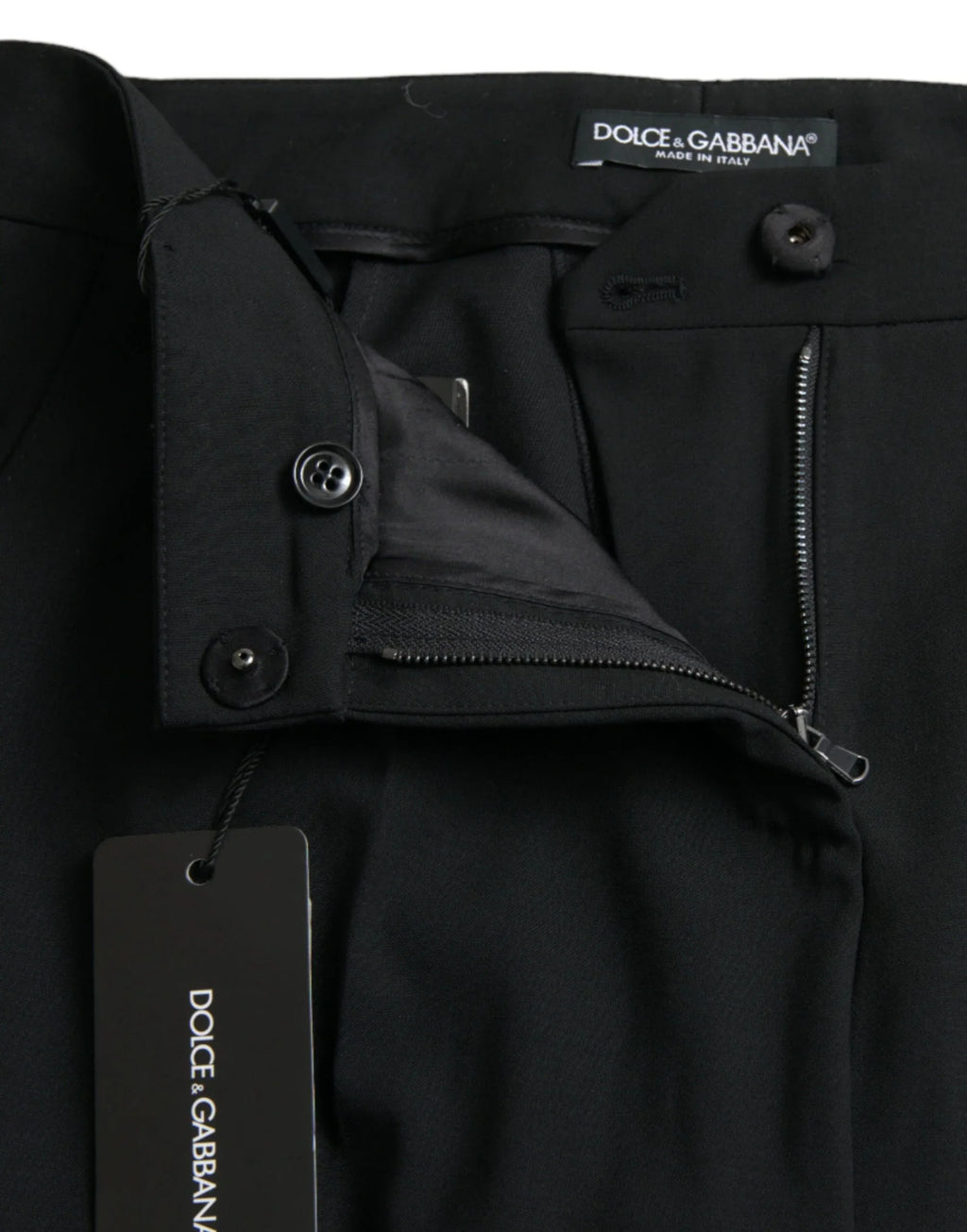 Dolce & Gabbana Black Wool Mid Waist Tapered Pants - Zeiniez