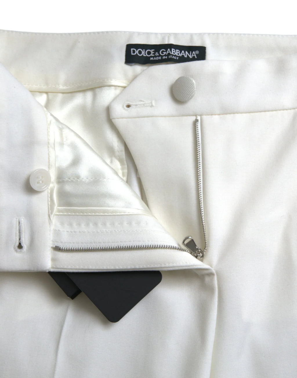 Dolce & Gabbana White Wool Mid Waist Tapered Pants - Zeiniez
