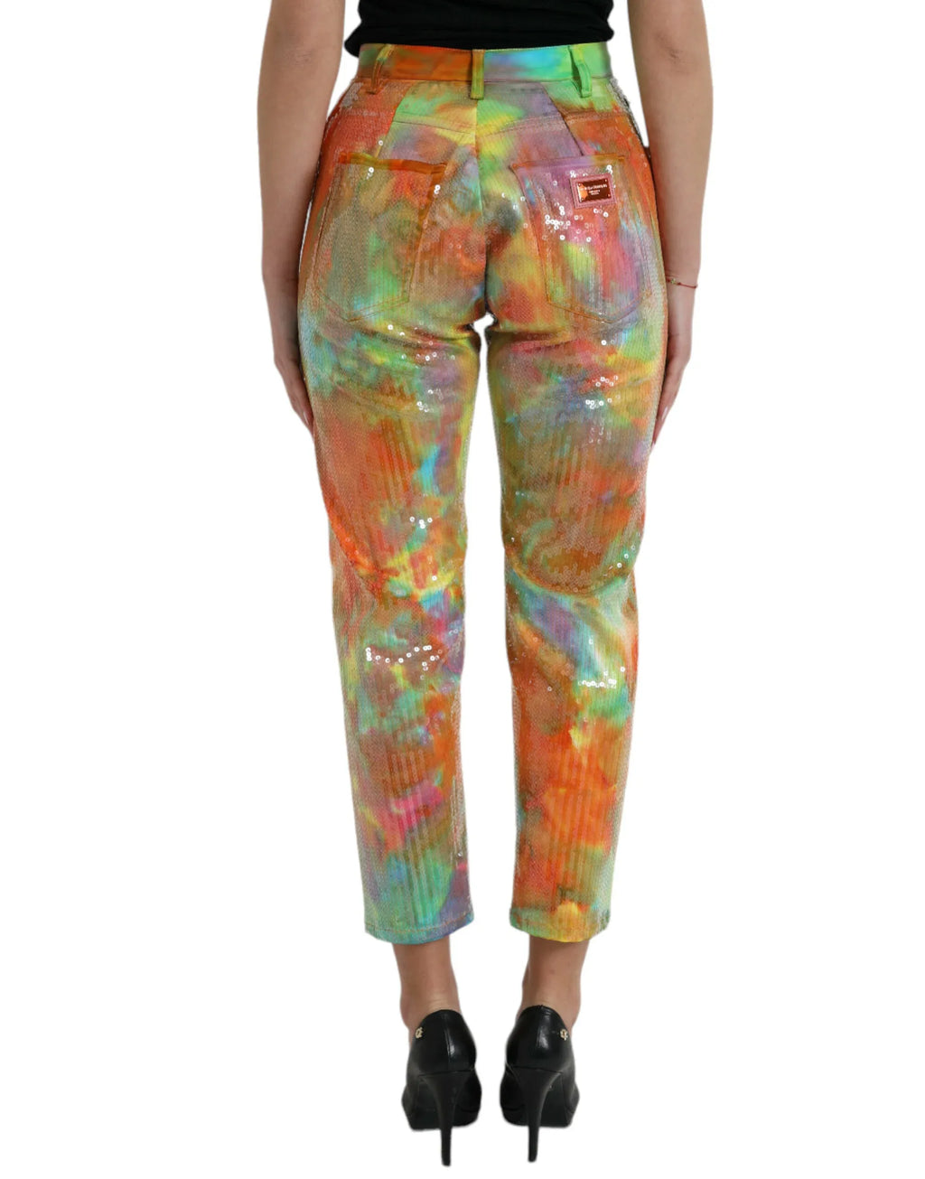 Dolce & Gabbana Multicolor Tie Dye Sequined High Waist Cropped Pants - Zeiniez