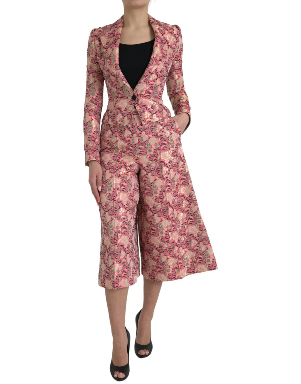 Dolce & Gabbana Pink Floral Jacquard Slim Fit 2 Piece Suit - Zeiniez