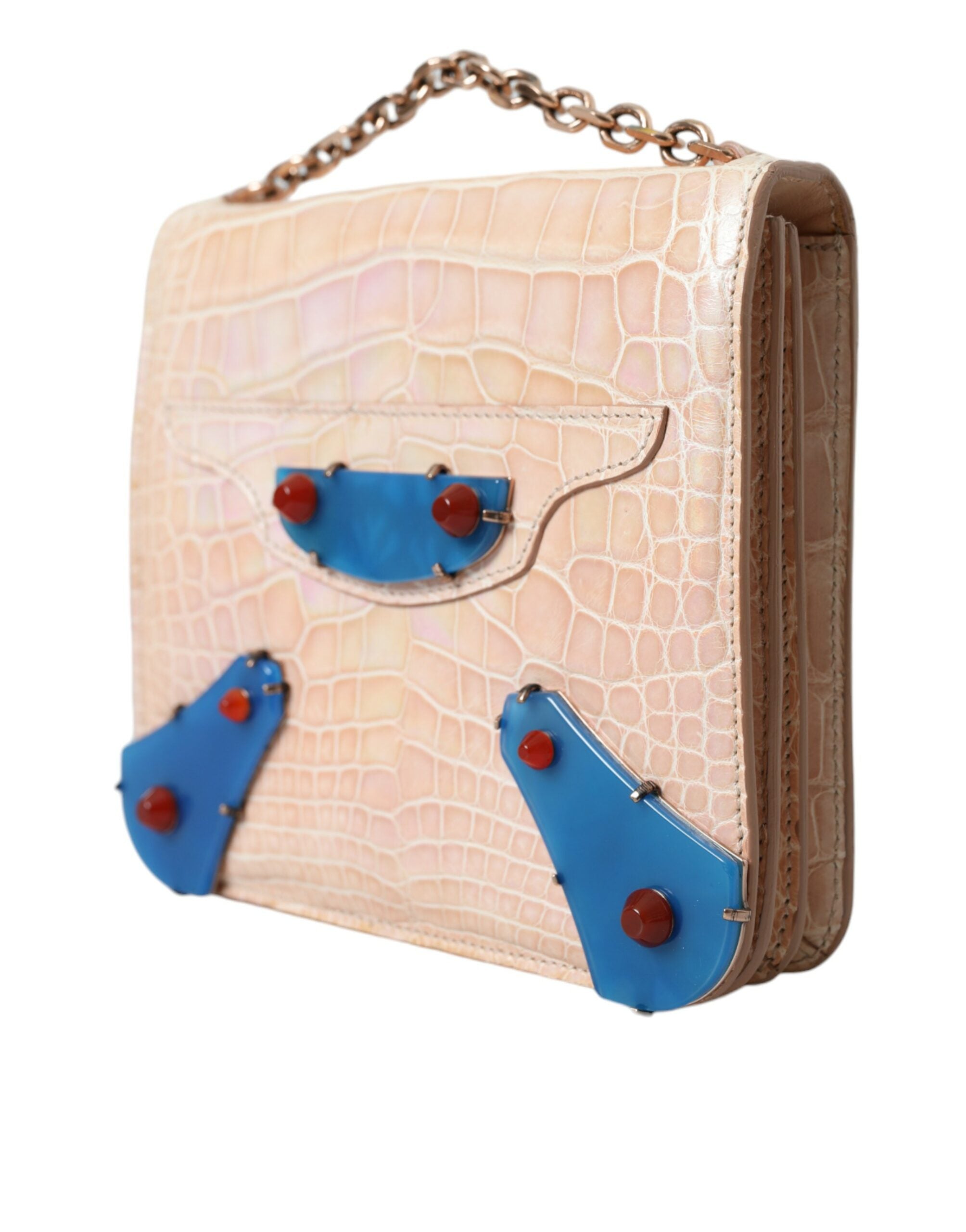 Balenciaga Beige Blue Agate Exotic Leather Gold Chain Purse Bag - Zeiniez
