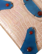 Balenciaga Beige Blue Agate Exotic Leather Gold Chain Purse Bag - Zeiniez