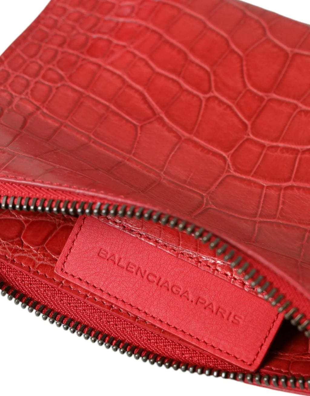 Balenciaga Red Exotic Skin Leather Classic Pouch Purse Wristlet Bag - Zeiniez