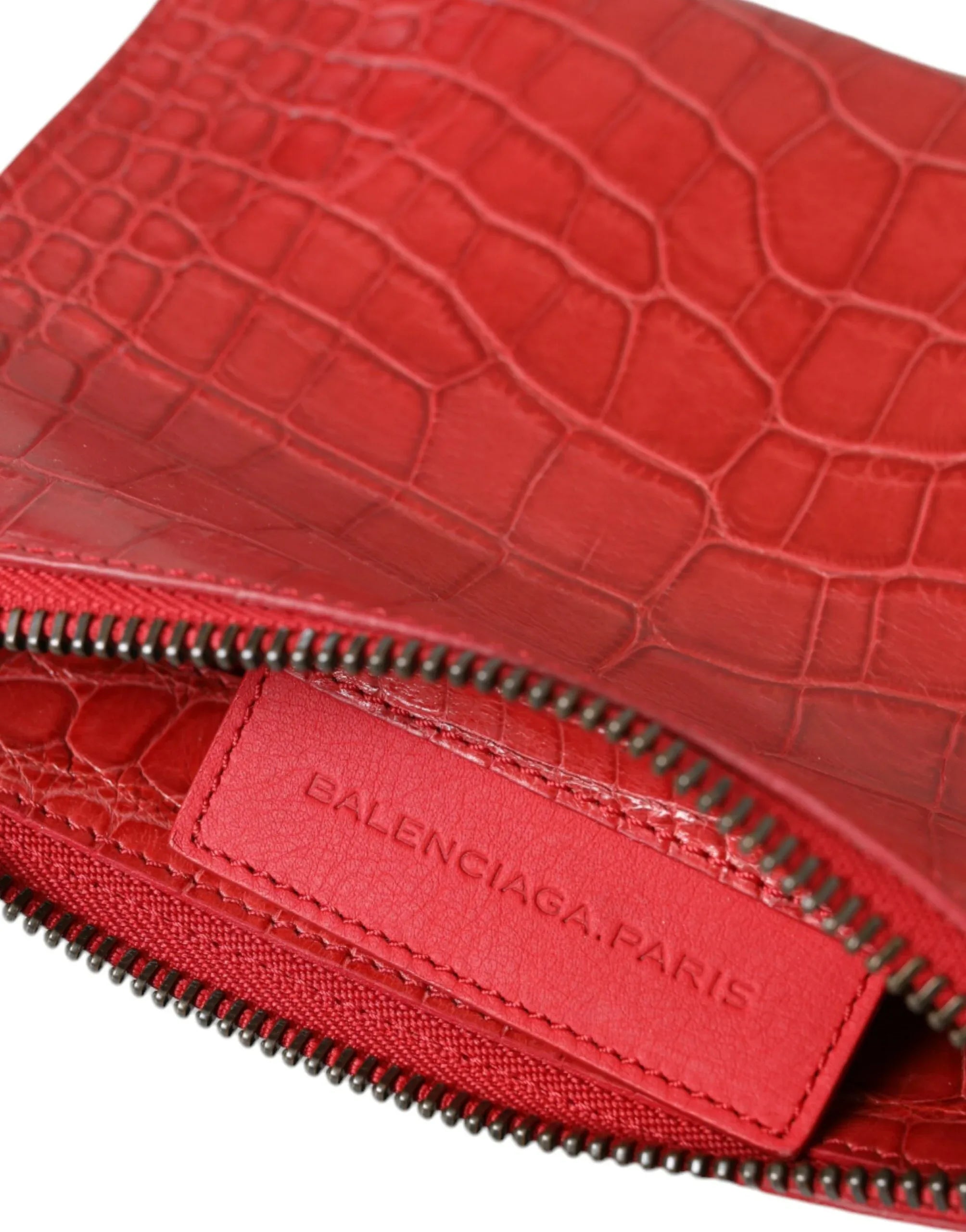 Balenciaga Red Exotic Skin Leather Classic Pouch Purse Wristlet Bag - Zeiniez