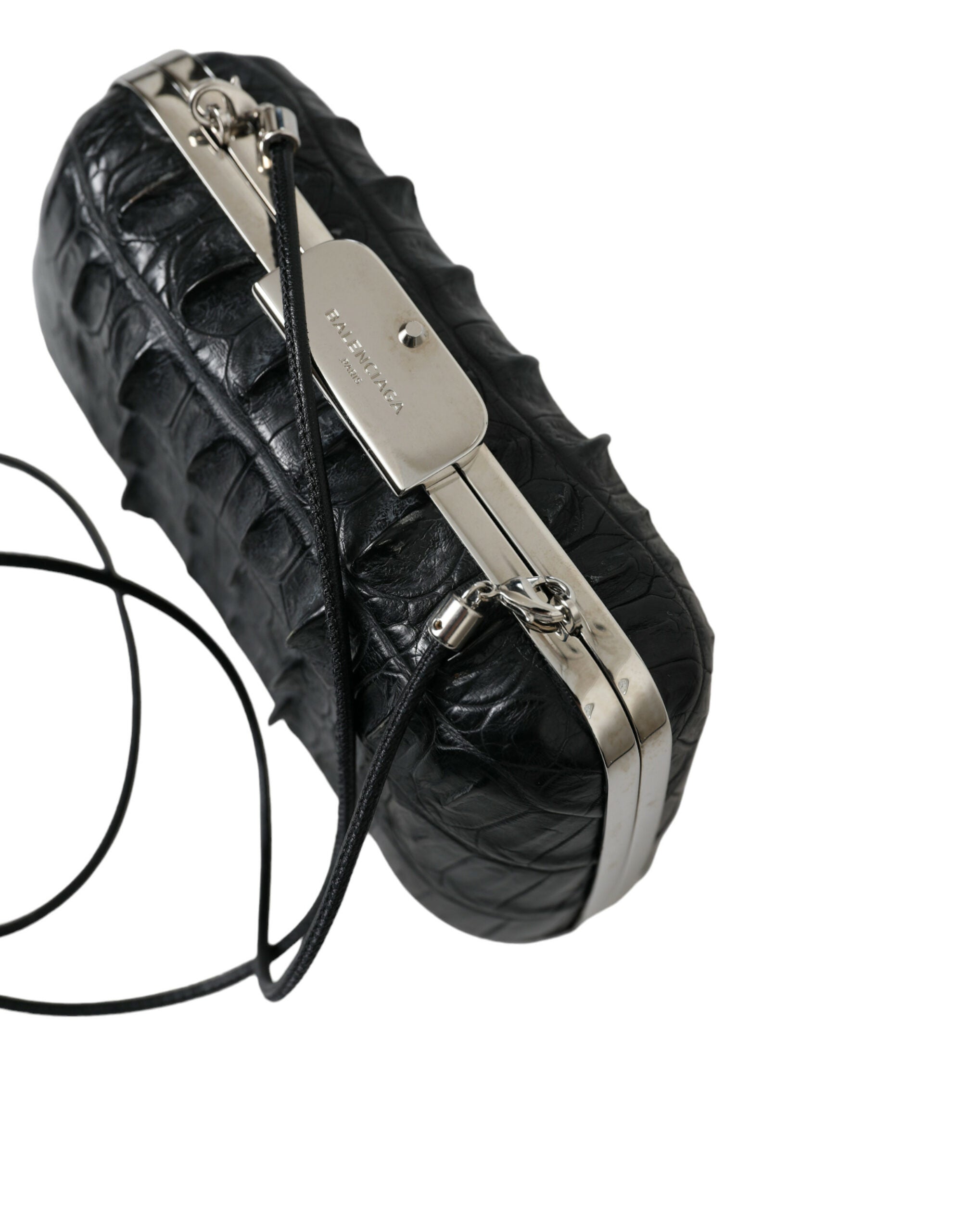 Balenciaga Black Exotic Skin Leather Shoulder Crossbody Box Clutch Bag - Zeiniez